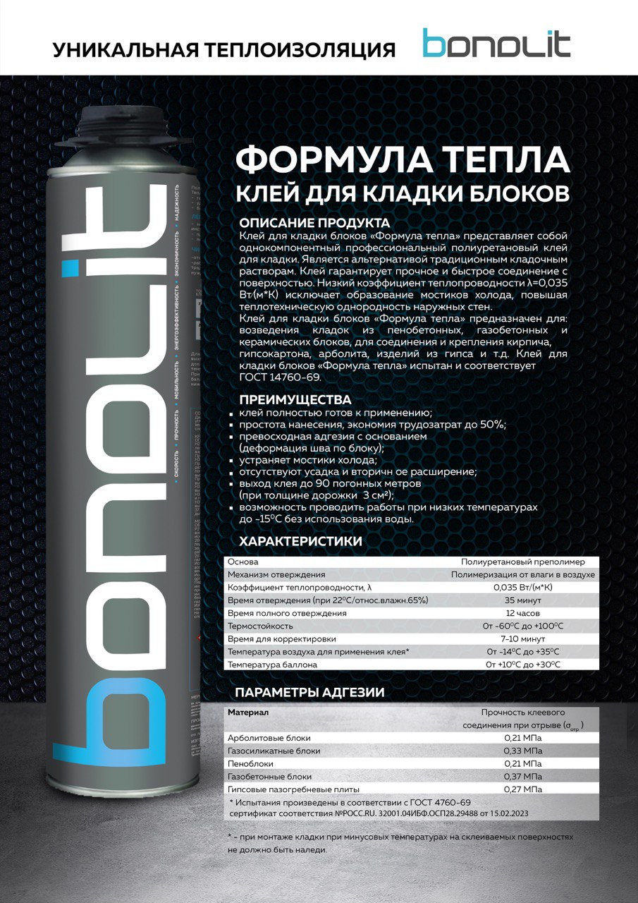 Клей Bonolit Малоярославец Формула Тепла для блоков 0,75 кг